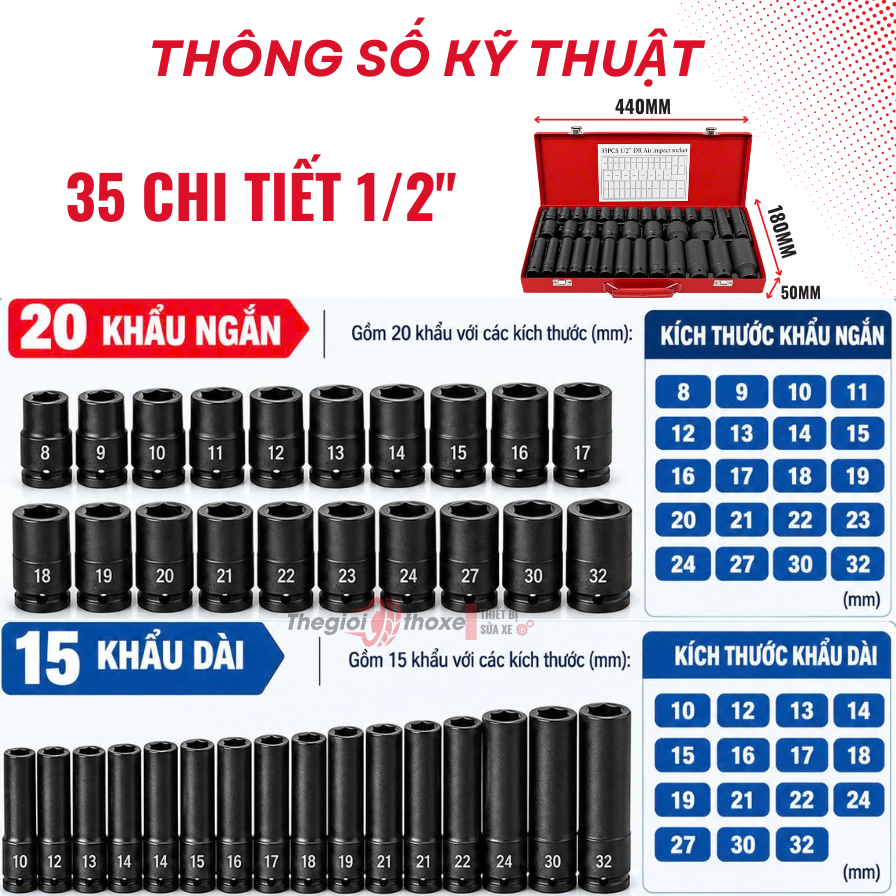 Bộ khẩu đen 35 chi tiết 1/2 inch