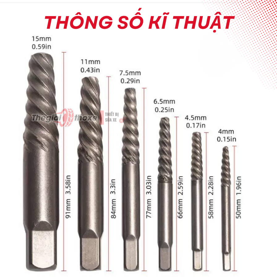 Bộ 6 mũi tháo ốc gãy