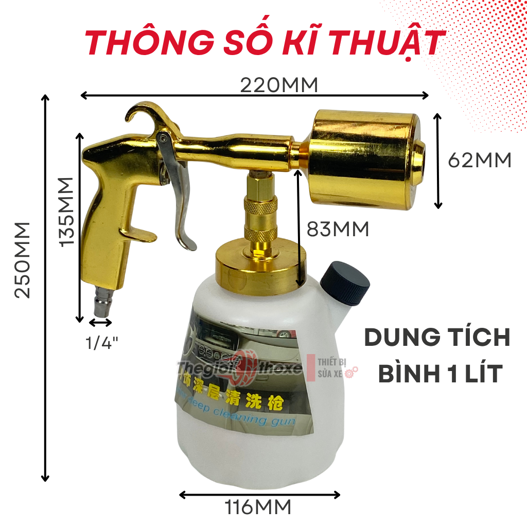 Bình phun bọt tuyết cầm tay dùng khí nén 1 lít (vàng đồng)