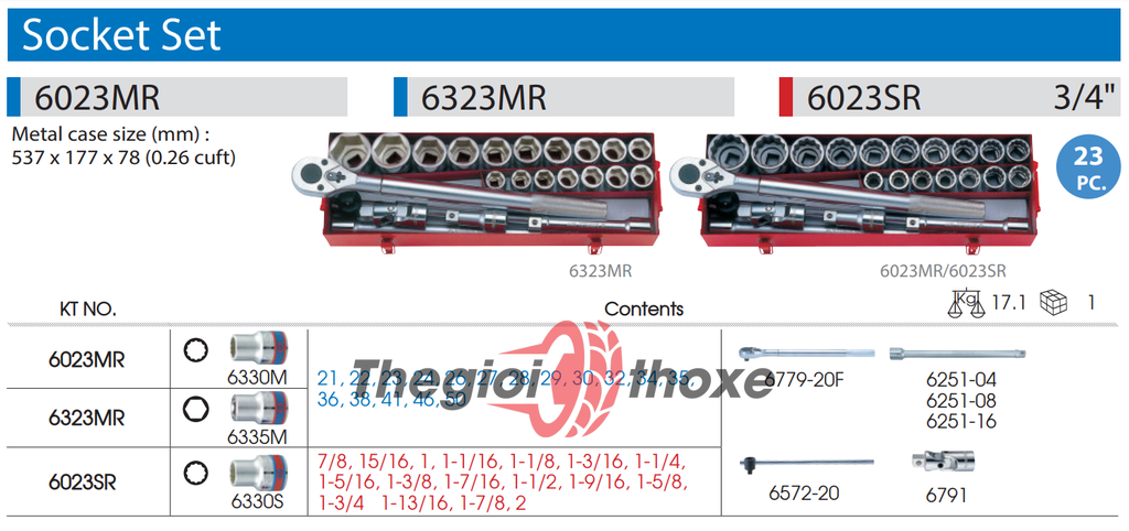 Bộ khẩu Kingtony 3/4 hoa thị 6023MR - 23 Chi tiết , 21-50MM