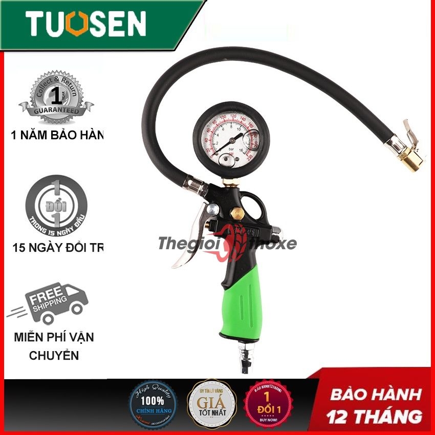 Đồng hồ bơm lốp xe máy, ô tô - Tuosen (mặt dầu)