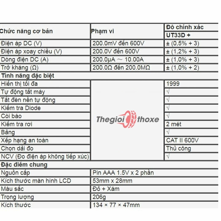 Đồng hồ vạn năng UT33D+ chính hãng - Màn hình LCD hiện thị số