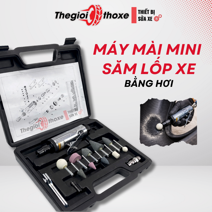 Bộ máy mài săm lốp xe cao cấp (kèm 10 đầu đá)