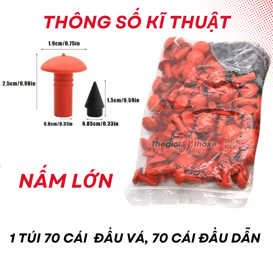 Túi đạn nấm vá lốp không săm (90 viên+ dẫn hướng)