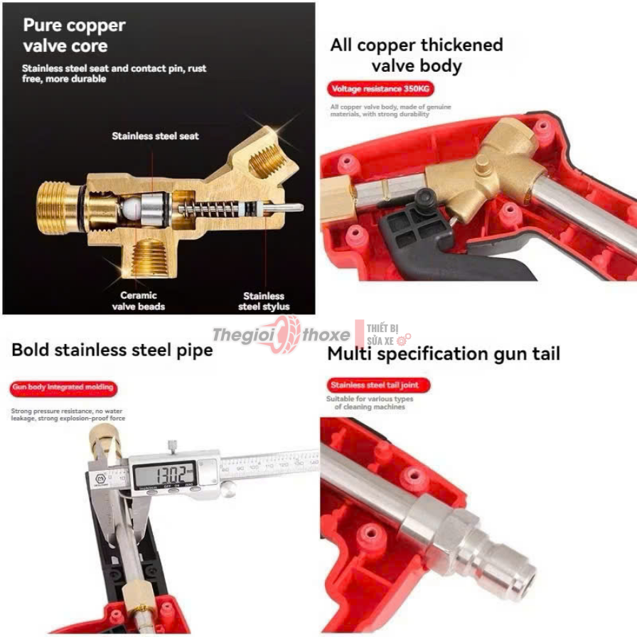 Súng rửa xe cao áp loại ngắn đỏ đen - Chân nối nhanh