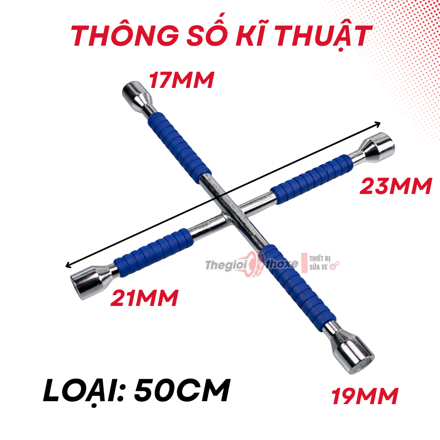 Tay công tháo lốp chữ thập C-mart- Gồm 4 đầu mở 17 x 19 x 21 x 23mm
