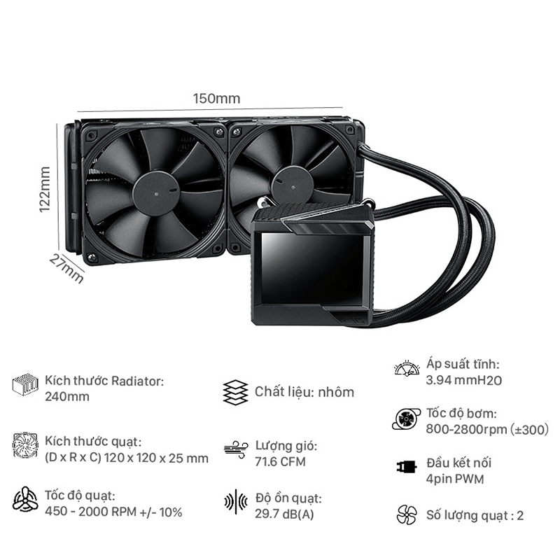 TẢN NHIỆT NƯỚC AIO ASUS ROG RYUJIN II 240 - LCD 3.5