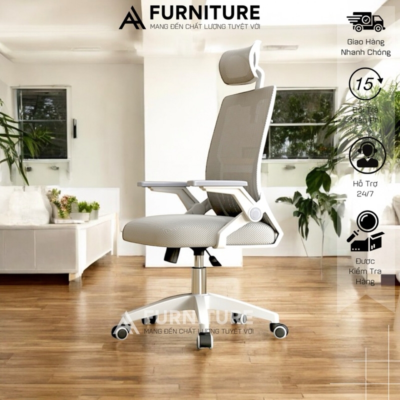 Ghế Văn Phòng, Ghế Lưng Lưới Công Thái Học Ergonomic Thông Minh Hỗ Trợ Giảm Đau Mỏi Lưng | 401 Trắng | Nội Thất Anh Hoàng