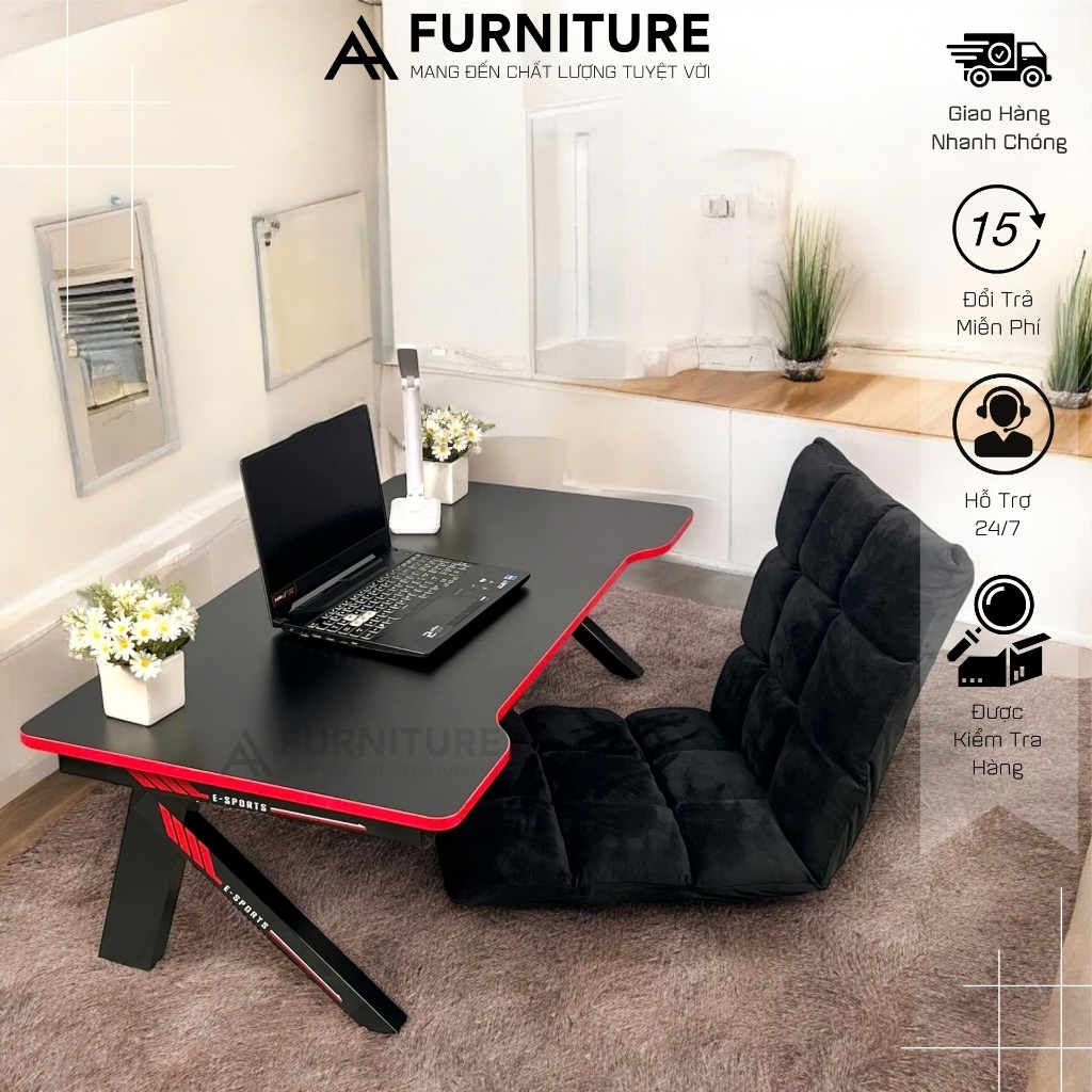 1 Bộ Bàn Ghế Máy Tính Gaming Splus Màu Đen Gấp Gọn Tiện Lợi KB02 + Tatami Xám | Nội Thất Anh Hoàng