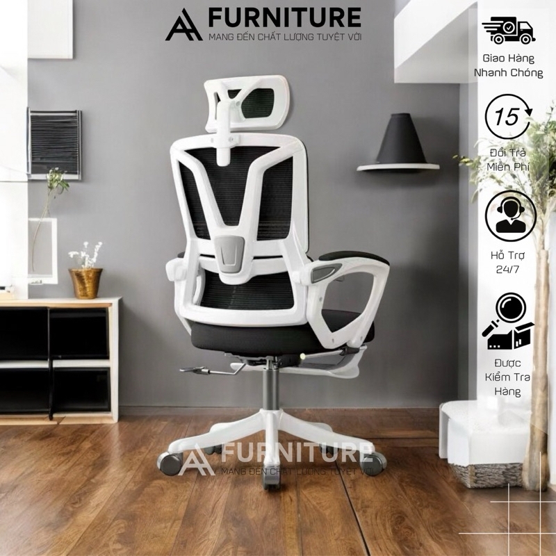 Ghế Xoay Văn Phòng 2 In 1 Màu Xám, Ghế Công Thái Học, Ghế Game Tựa Đầu 3d, Lưng Ghế Có Thể Ngả 145° | 006 | Nội Thất Anh Hoàng