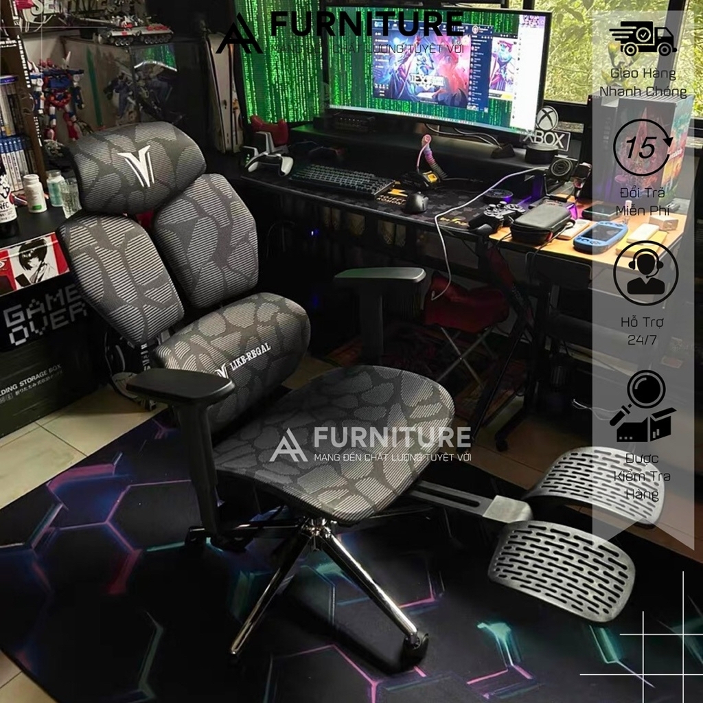 Ghế Xoay Gaming Công Thái Học Thiết Kế Độc Đáo – Có Chế Độ Trượt Mâm Ngồi, Ngả Thư Giãn | AH88 | Nội Thất Anh Hoàng