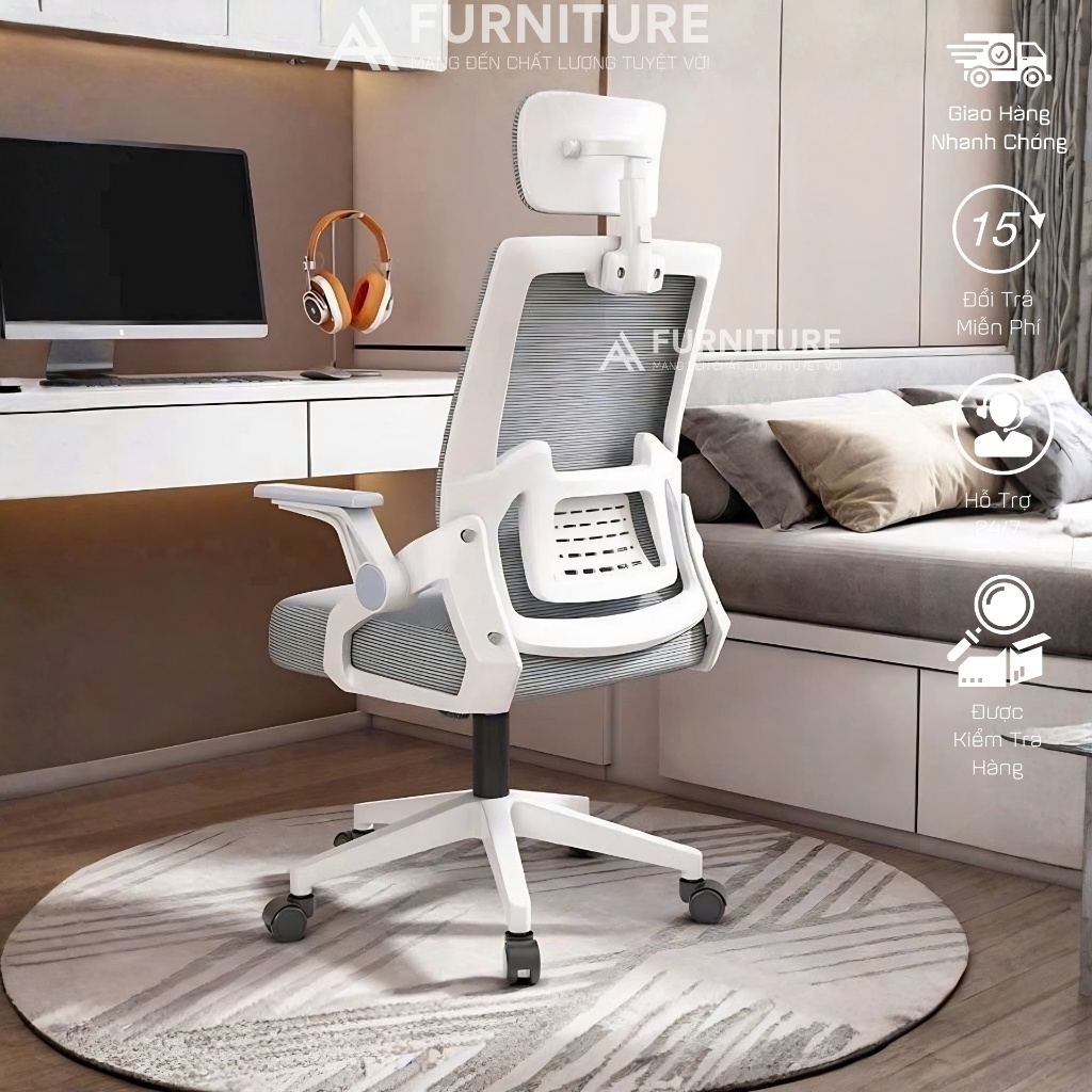Ghế Xoay Văn Phòng Model 588 Black - Thiết Kế Ergonomic Hỗ Trợ Cột Sống, Tựa Đầu Điều Chỉnh Phù Hợp Làm Việc Và Học Tập