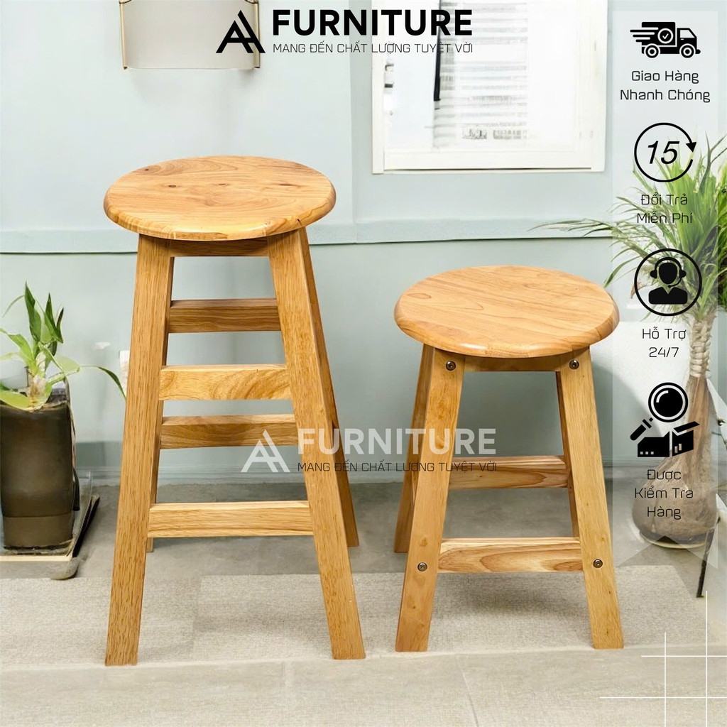 Ghế Đẩu Gỗ – Chiều Cao 60cm, Dùng Ăn, Đảo Bếp, Decor Tiện Lợi