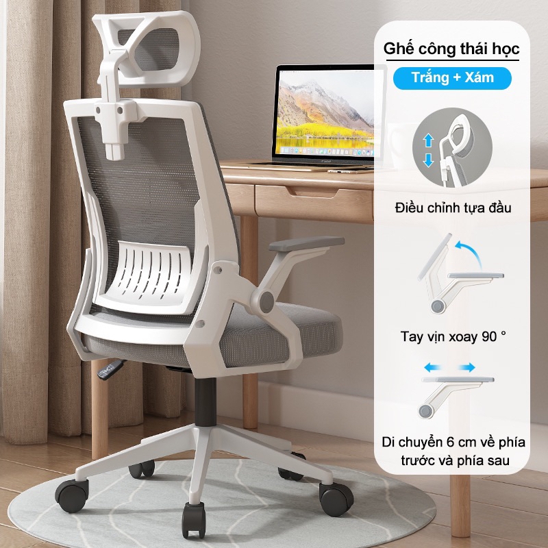 Ghế Văn Phòng, Ghế Lưng Lưới Công Thái Học Ergonomic Thông Minh Hỗ Trợ Giảm Đau Mỏi Lưng | 401 Đen | Nội Thất Anh Hoàng