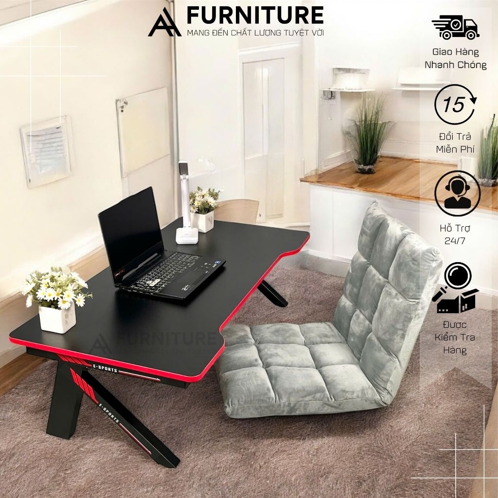 1 Bộ Bàn Ghế Máy Tính Gaming Splus Màu Đen Gấp Gọn Tiện Lợi KB02 + Tatami Nâu | Nội Thất Anh Hoàng