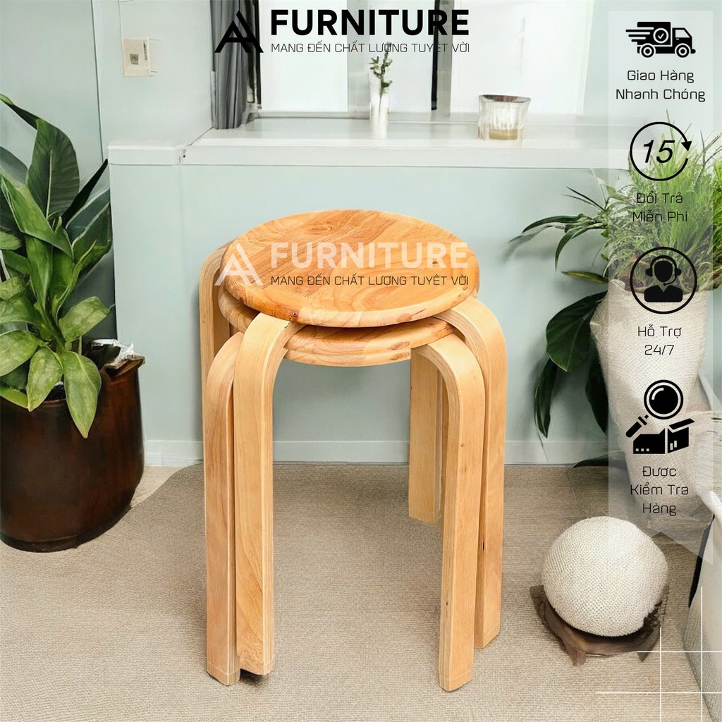 Ghế Đẩu Gỗ Số Bảy – Xếp Chồng Gọn, Dùng Ăn Uống, Học Tập, Quán Xá