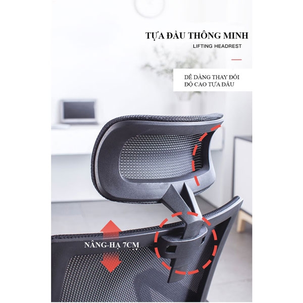 Ghế Xoay Văn Phòng Lưng Lưới Thoáng Khí Có Tựa Đầu Điều Chỉnh | 5004 | Nội Thất Anh Hoàng