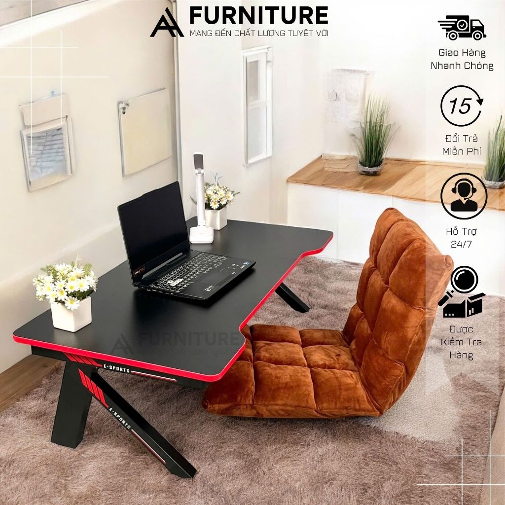 1 Bộ Bàn Ghế Máy Tính Gaming Splus Màu Đen Gấp Gọn Tiện Lợi KB02 + Tatami Xám | Nội Thất Anh Hoàng