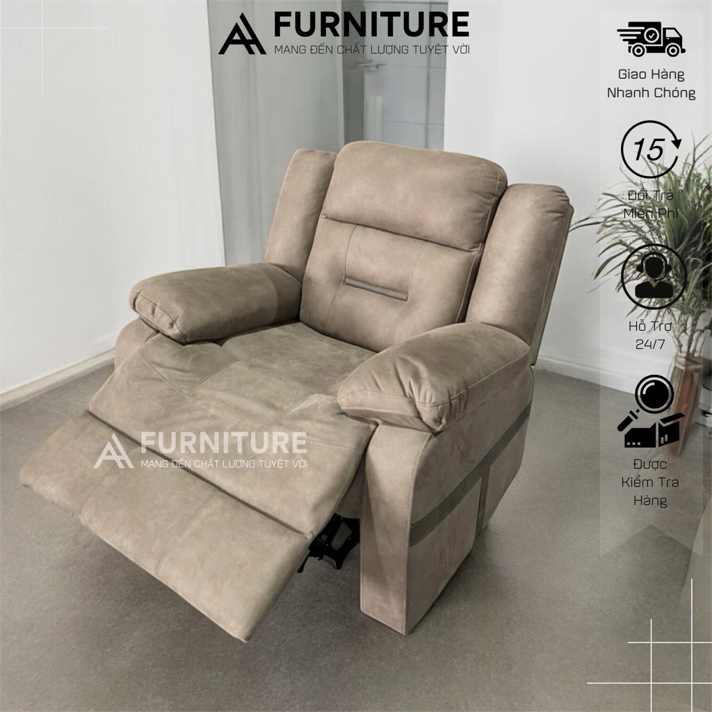 Ghế Sofa Chỉnh Cơ Có Chức Năng Ngả Cao Cấp Chất Vải Giả Da Form To Dày Dặn | SOFA99 | Nội Thất Anh Hoàng
