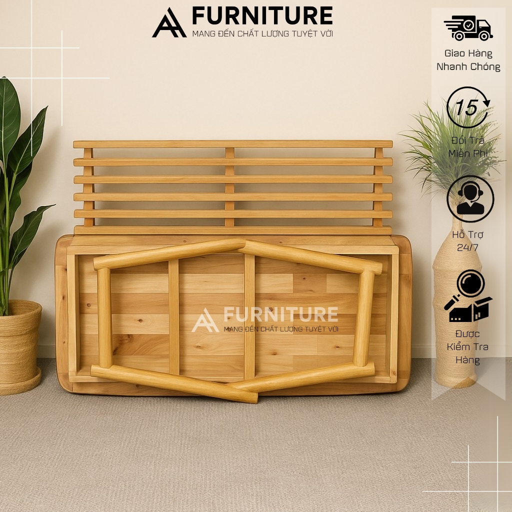 Bàn Sofa Gỗ Tự Nhiên Size 90x50cm Kết Cấu 2 Tầng Tiện Lợi, Có Thể Gấp Gọn Tiện Lợi, Cao 45cm