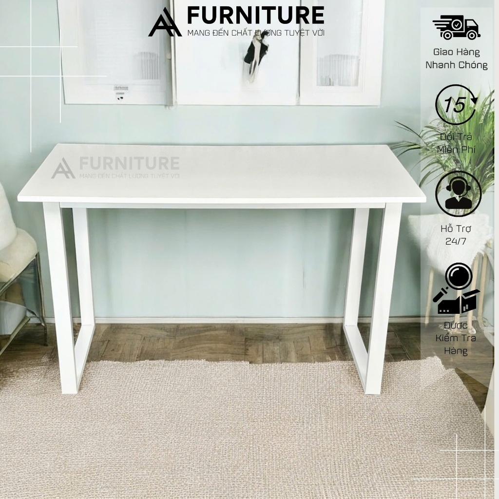 Bàn Gỗ Để Máy Tính Màu Trắng Basic Style Size 120x60 Cao 75cm - Bàn Học Tập Văn Phòng Tối Giản | Mã U02 | Nội Thất Anh Hoàng