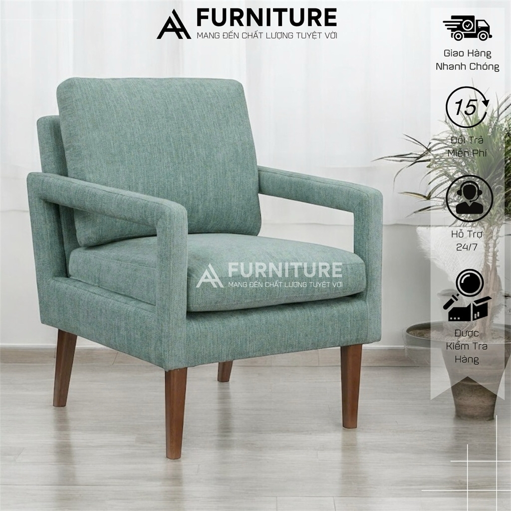 Ghế Sofa Đơn AA Furni Luxe – Chân Gỗ, Đệm Dày Êm Ái | SOFA88 | Nội Thất Anh Hoàng