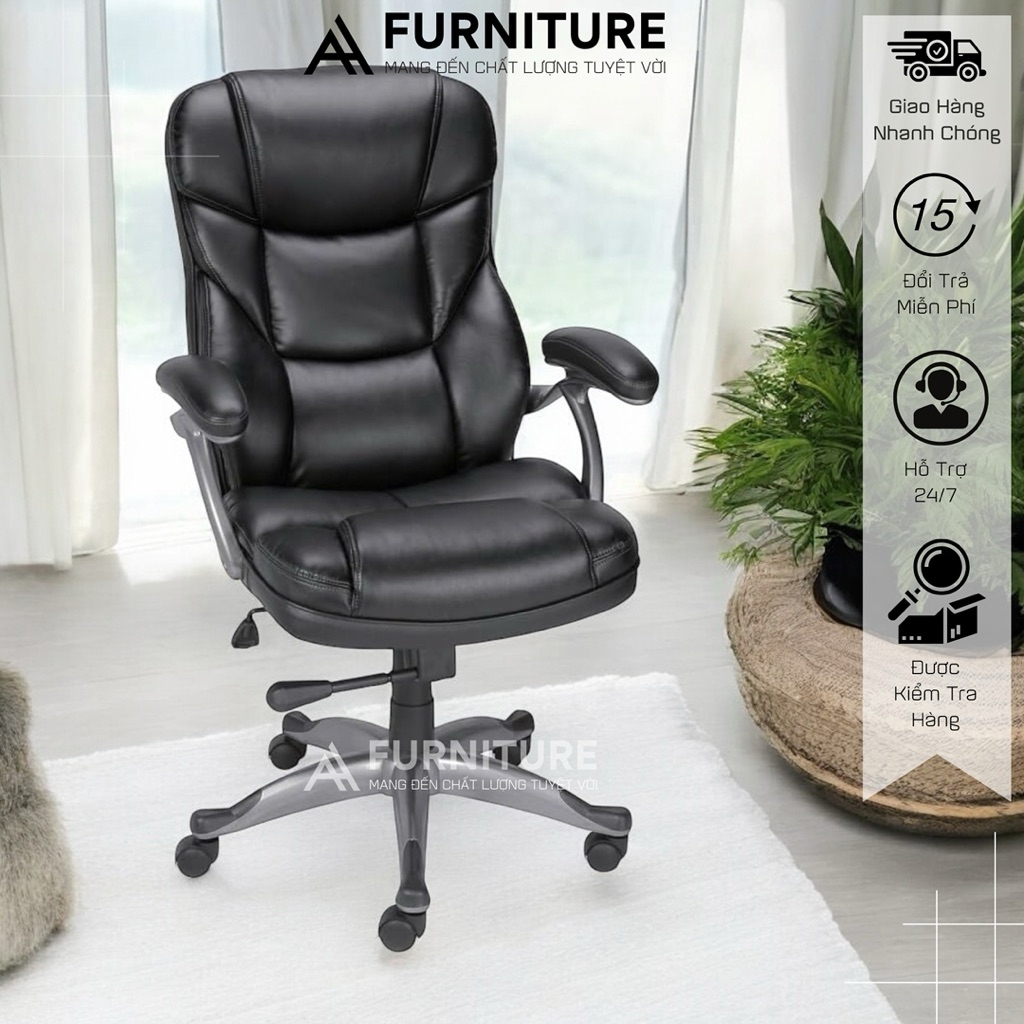 Ghế Xoay Da Giám Đốc Cao Cấp Size Châu Âu Dáng To Dày Tựa Tay Êm | AH06 | Nội Thất Anh Hoàng