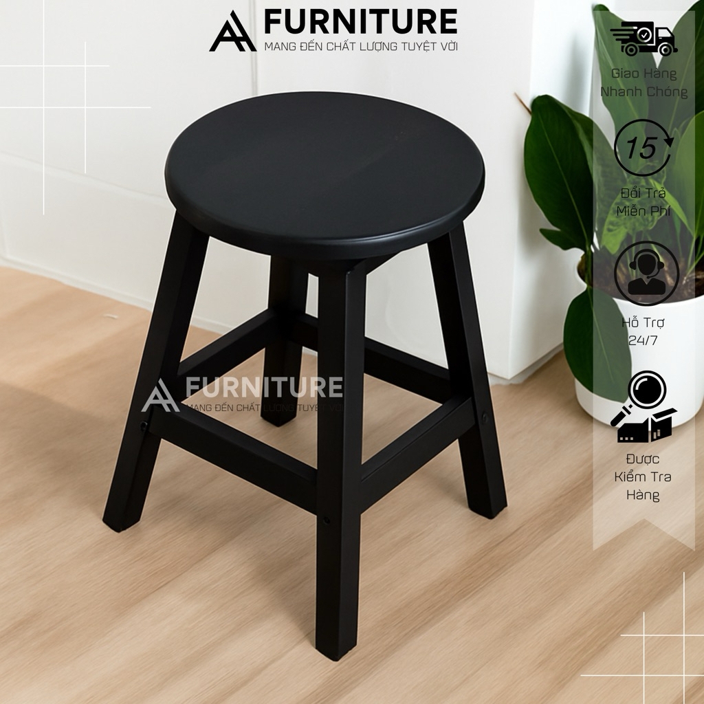 Ghế Gỗ Cao Su Tròn Cao 45cm Màu Tự Nhiên – Lắp Ráp Tiện Lợi, Nhẹ Gọn, Đa Năng | Nội Thất Anh Hoàng