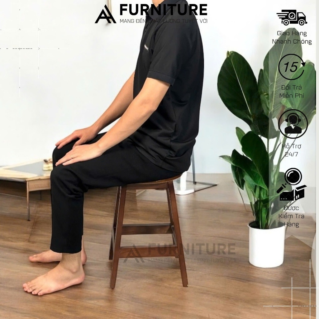 Ghế Gỗ Cao Su Tròn Cao 45cm Màu Tự Nhiên – Lắp Ráp Tiện Lợi, Nhẹ Gọn, Đa Năng | Nội Thất Anh Hoàng