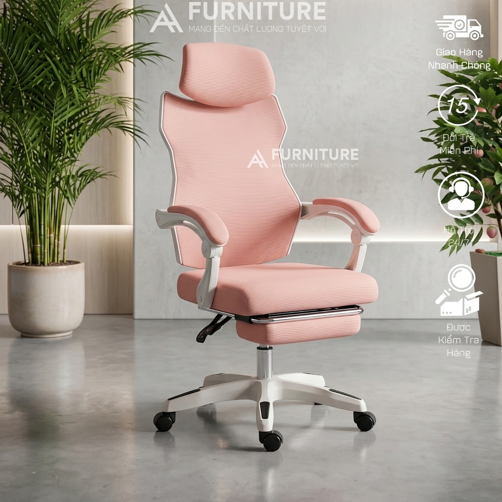 Ghế Xoay Văn Phòng, Công Thái Học, Gaming Stream Model: 302 Pink, Có Tựa Đầu Êm Ái, Thiết Kế Độc Đáo | Nội Thất Anh Hoàng