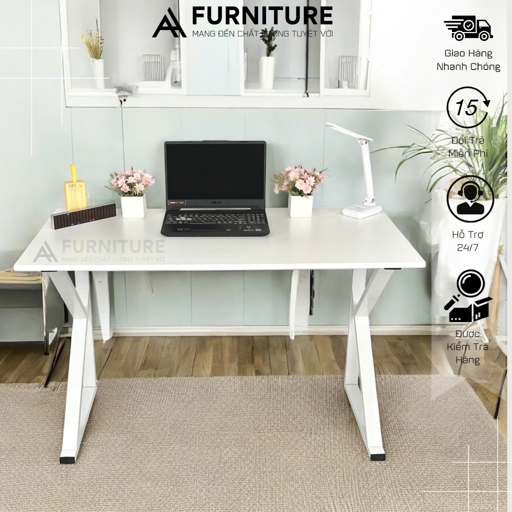 Bàn Gaming Chữ K Màu Trắng Size Lớn 120x60 Cao 75cm Sơn Tĩnh Điện Chống Trầy Thiết Kế Hiện Đại, Siêu Chắc Chắn | Mã K02 | Nội Thất Anh Hoàng