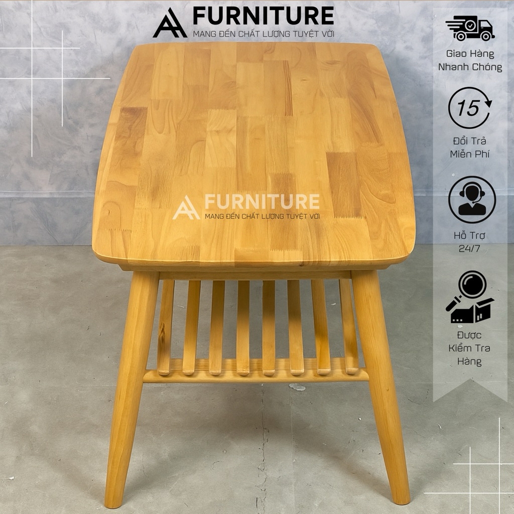 Bàn Sofa Gỗ Tự Nhiên Size 90x50cm Kết Cấu 2 Tầng Tiện Lợi, Có Thể Gấp Gọn Tiện Lợi, Cao 45cm