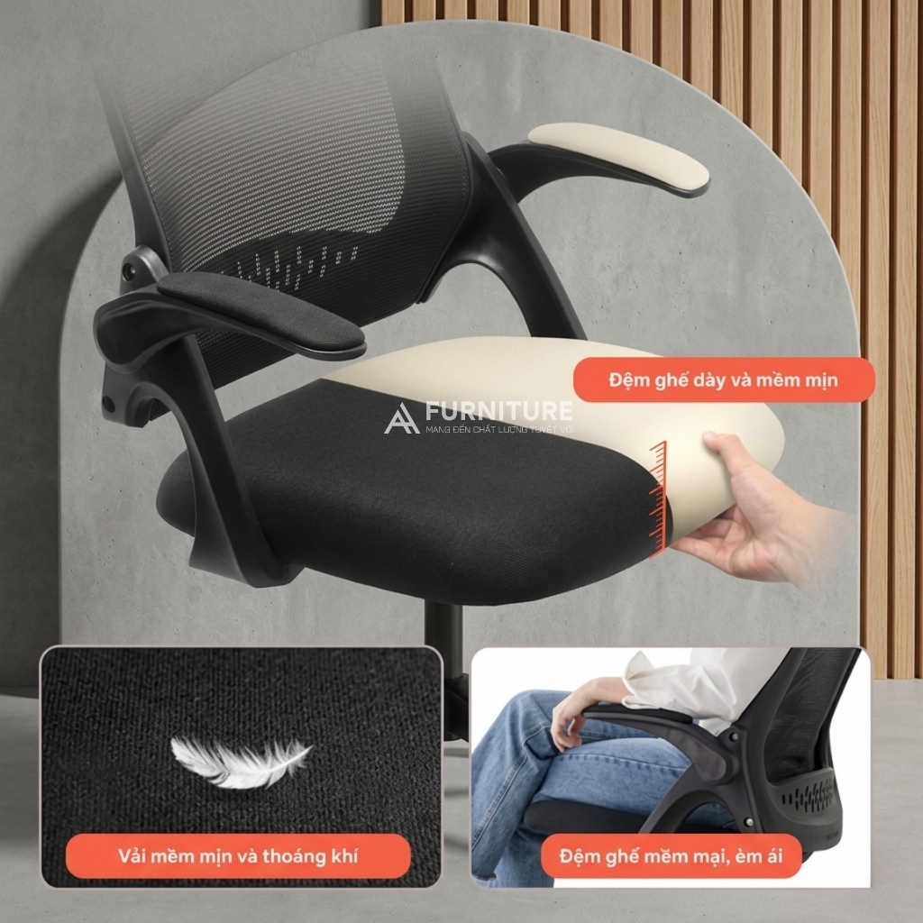 Ghế Xoay Văn Phòng Lưng Lưới NEO - Ghế Làm Việc Văn Phòng Cao Cấp, Tay Nâng Linh Hoạt | Nội Thất Anh Hoàng