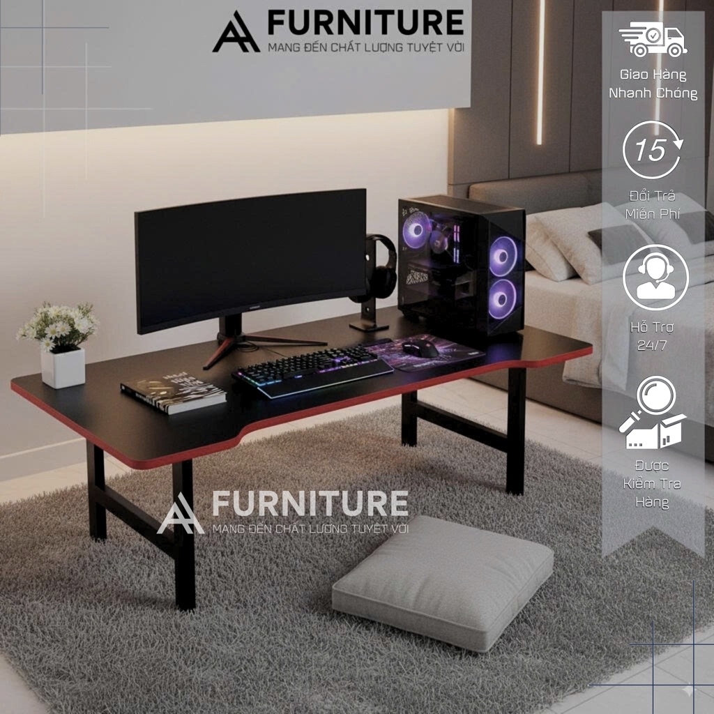 Bàn Máy Tính Ngồi Bệt Kiểu Nhật Mặt Gỗ Gaming Chân Xếp Gấp Gọn Tiện Lợi | UH02 GAME | Nội Thất Anh Hoàng