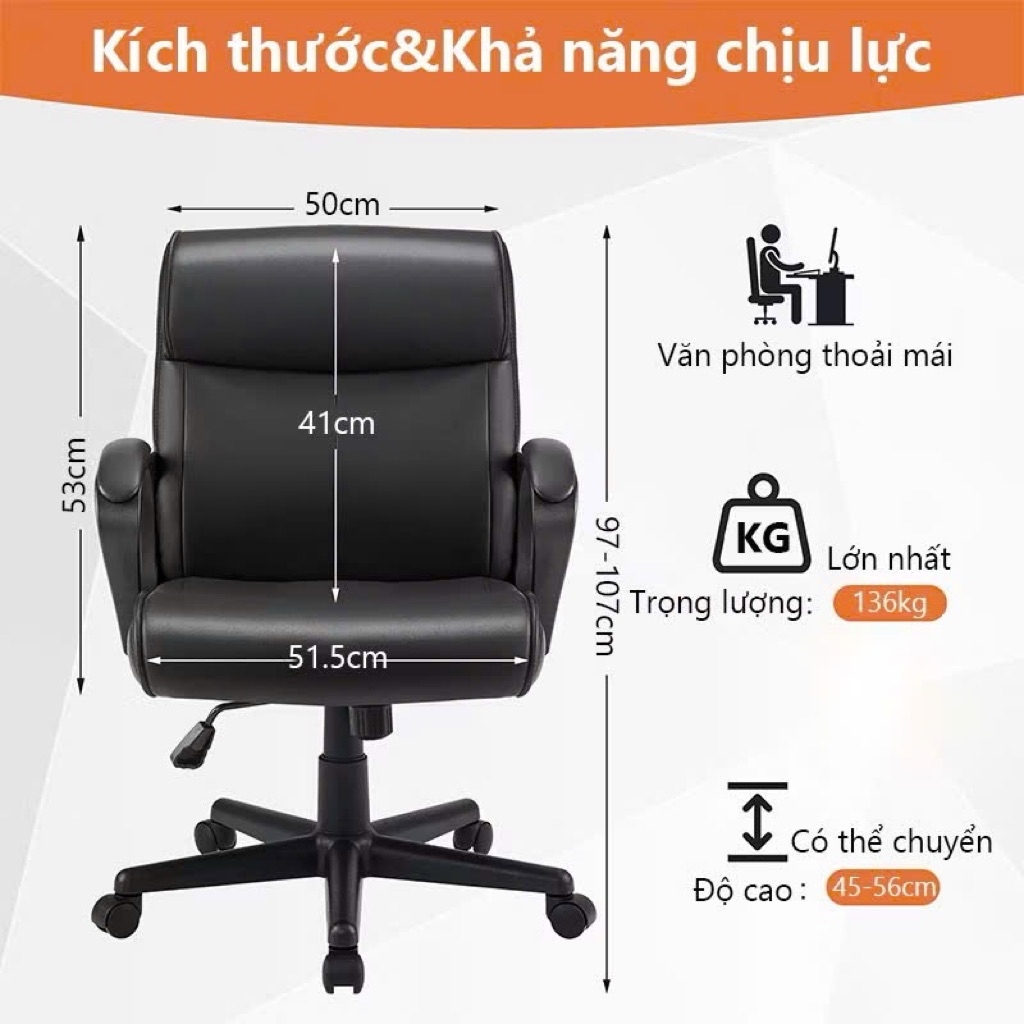Ghế Xoay 360 Da Pu Cao Cấp Form Rộng Êm Ái | AH05 | Nội Thất Anh Hoàng