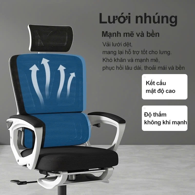 Ghế Xoay Văn Phòng 2 In 1 Màu Đen, Ghế Công Thái Học, Ghế Game Tựa Đầu 3d, Lưng Ghế Có Thể Ngả 145° | 006 | Nội Thất Anh Hoàng