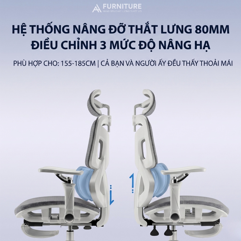 Ghế Công Thái Học E18 Black Có Gác Chân - Ghế Xoay Văn Phòng Lưng Lưới Ngả 145 Độ Chống Đau Lưng