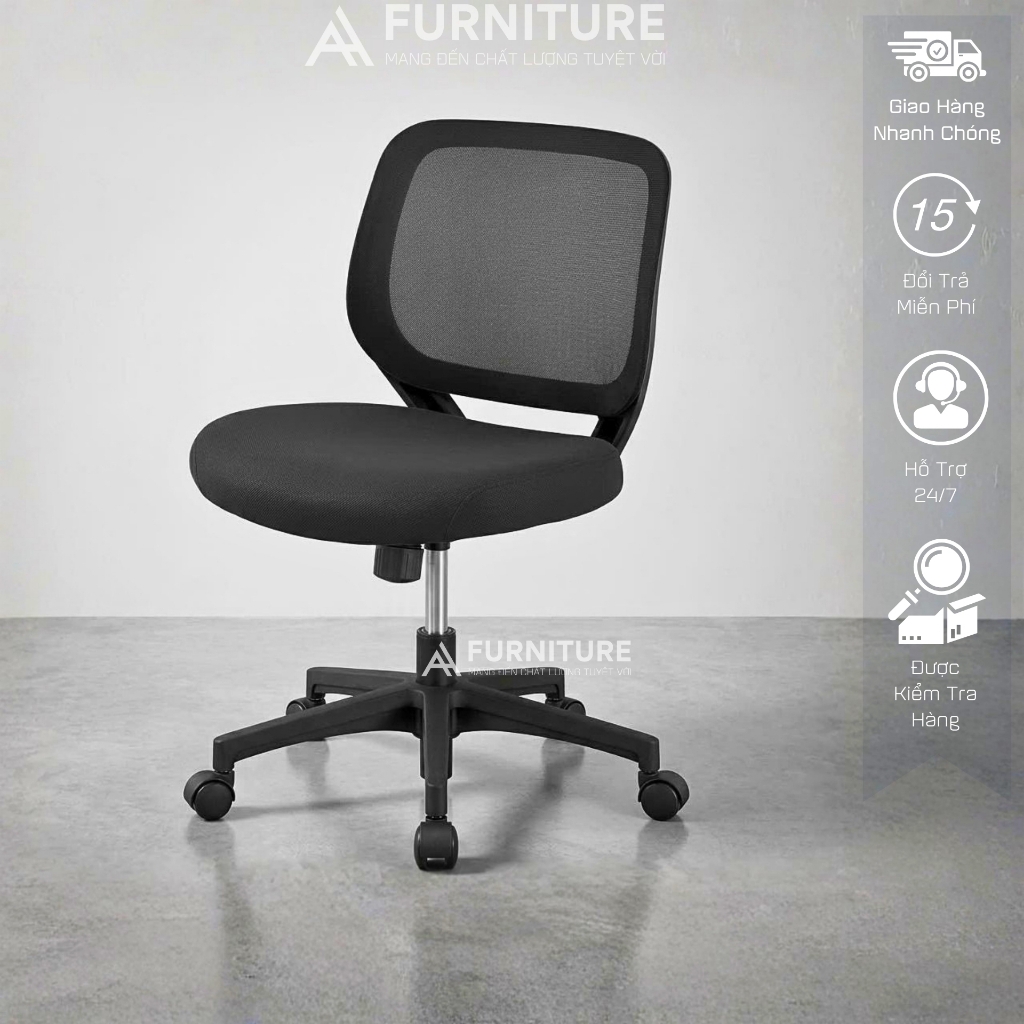 Ghế Văn Phòng Chân Xoay ADLEY - Ghế Xoay Phong Cách Tối Giản Không Tay Ghế | Nội Thất Anh Hoàng