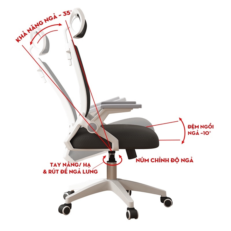 Ghế Văn Phòng, Ghế Lưng Lưới Công Thái Học Ergonomic Thông Minh Hỗ Trợ Giảm Đau Mỏi Lưng | 401 Trắng | Nội Thất Anh Hoàng