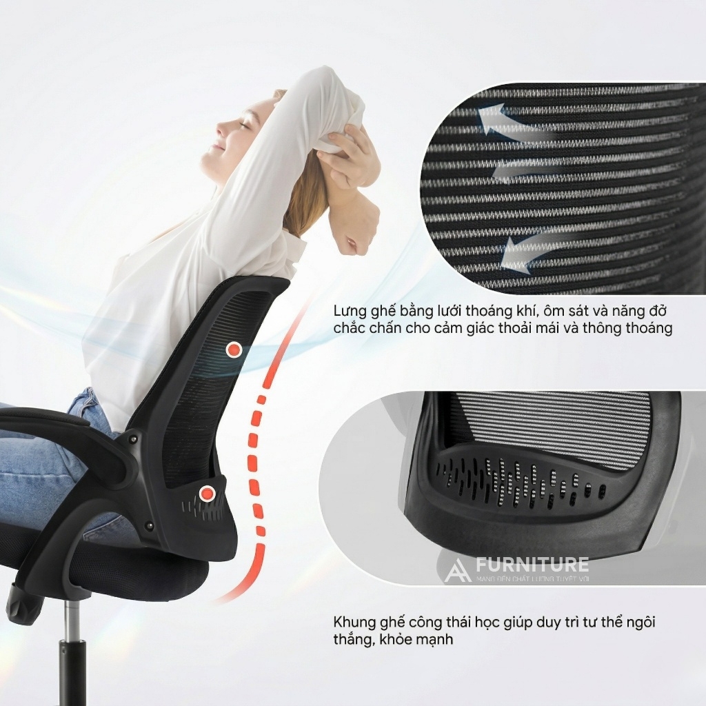 Ghế Xoay Văn Phòng Lưng Lưới NEO - Ghế Làm Việc Văn Phòng Cao Cấp, Tay Nâng Linh Hoạt | Nội Thất Anh Hoàng