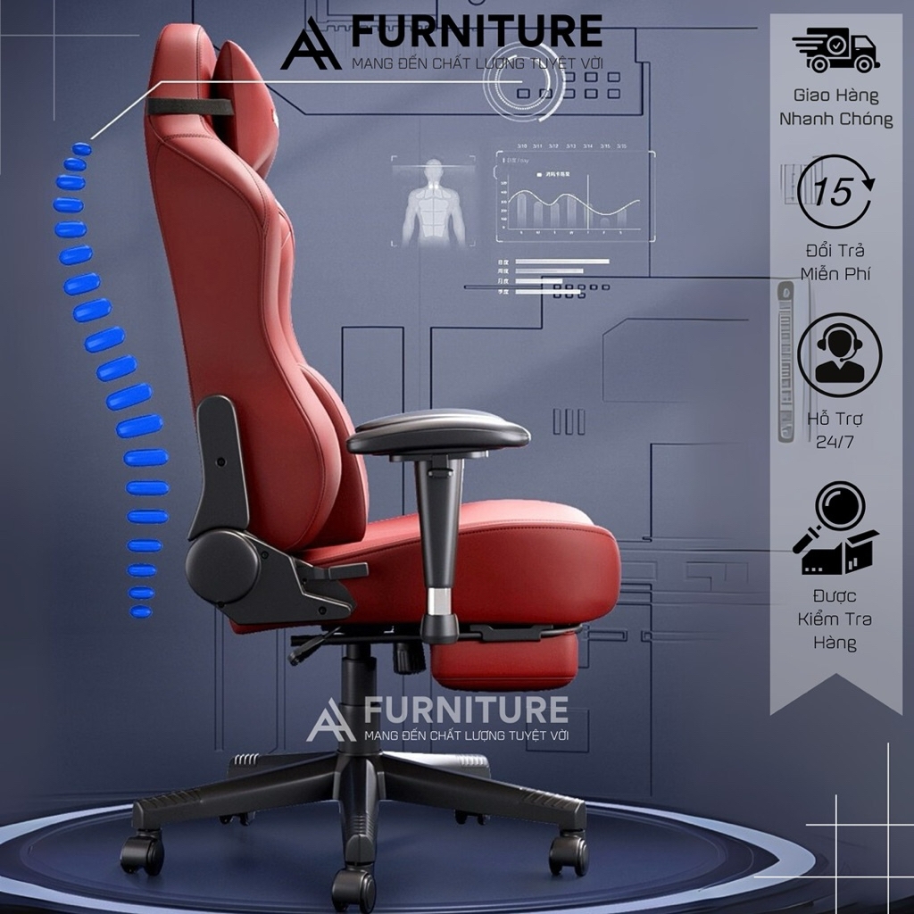 Ghế Gaming Cao Cấp Ngả Nằm Sâu, Form To Dày Tay Tuỳ Chỉnh Có Gác Chân Da Pu Cao Cấp | AH10