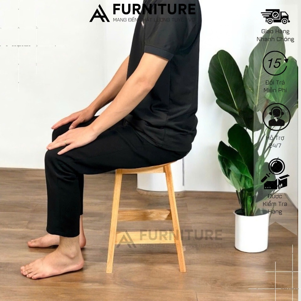 Ghế Gỗ Cao Su Tròn Cao 45cm Màu Tự Nhiên – Lắp Ráp Tiện Lợi, Nhẹ Gọn, Đa Năng | Nội Thất Anh Hoàng