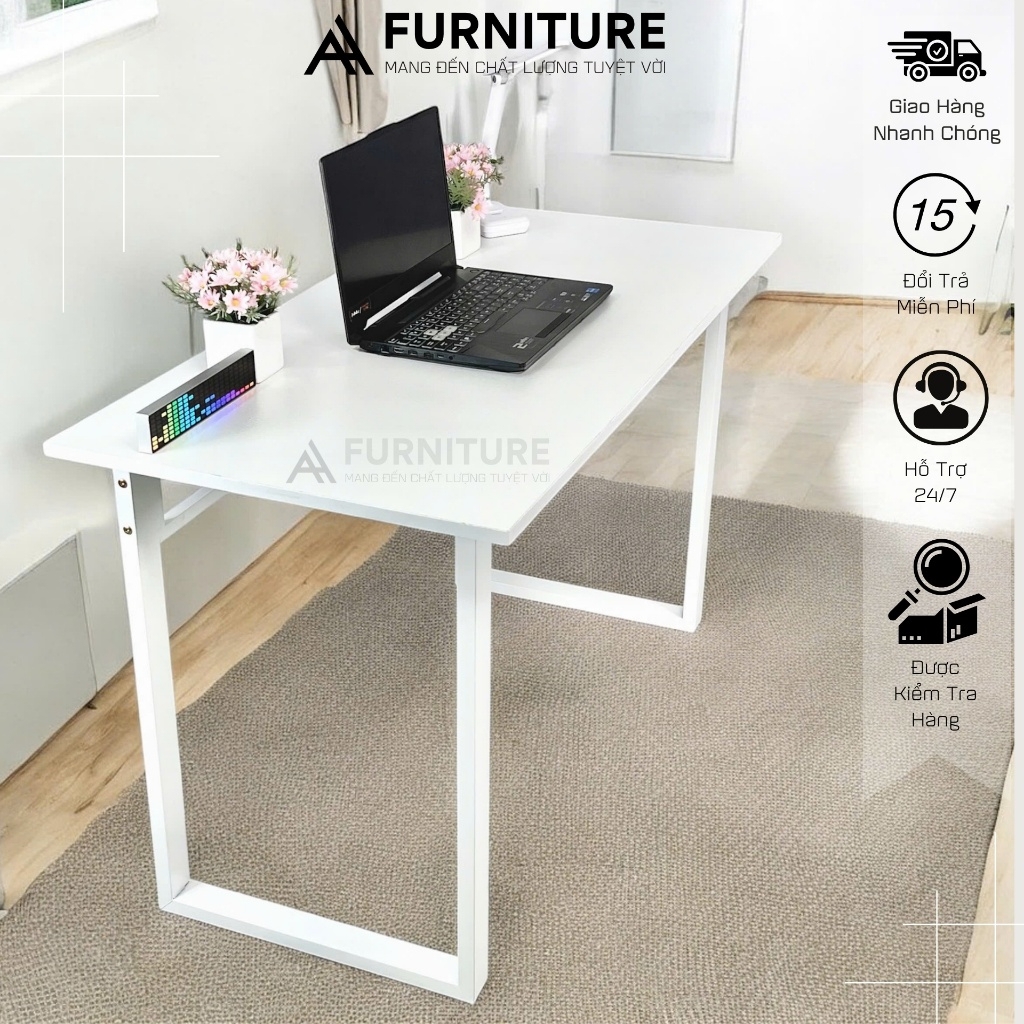 Bàn Gỗ Để Máy Tính Màu Trắng Basic Style Size 120x60 Cao 75cm - Bàn Học Tập Văn Phòng Tối Giản | Mã U02 | Nội Thất Anh Hoàng