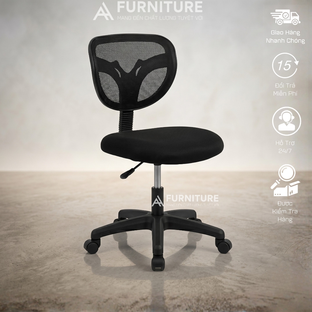 Ghế Văn Phòng ETC Grey Chân Xoay Không Tay Vịn Lưng Lưới Cao Cấp Thoáng Khí – Thoải Mái Tối Đa, Hiệu Suất Vượt Trội | ETC