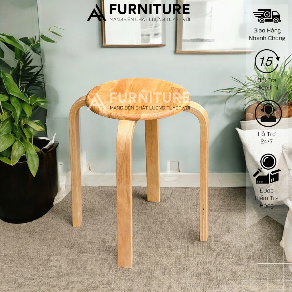 Ghế Đẩu Gỗ Số Bảy – Xếp Chồng Gọn, Dùng Ăn Uống, Học Tập, Quán Xá