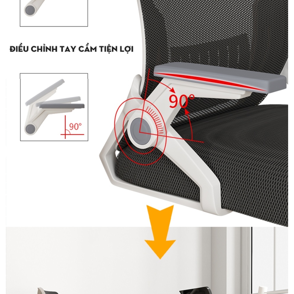 Ghế Văn Phòng, Ghế Lưng Lưới Công Thái Học Ergonomic Thông Minh Hỗ Trợ Giảm Đau Mỏi Lưng | 401 Đen | Nội Thất Anh Hoàng