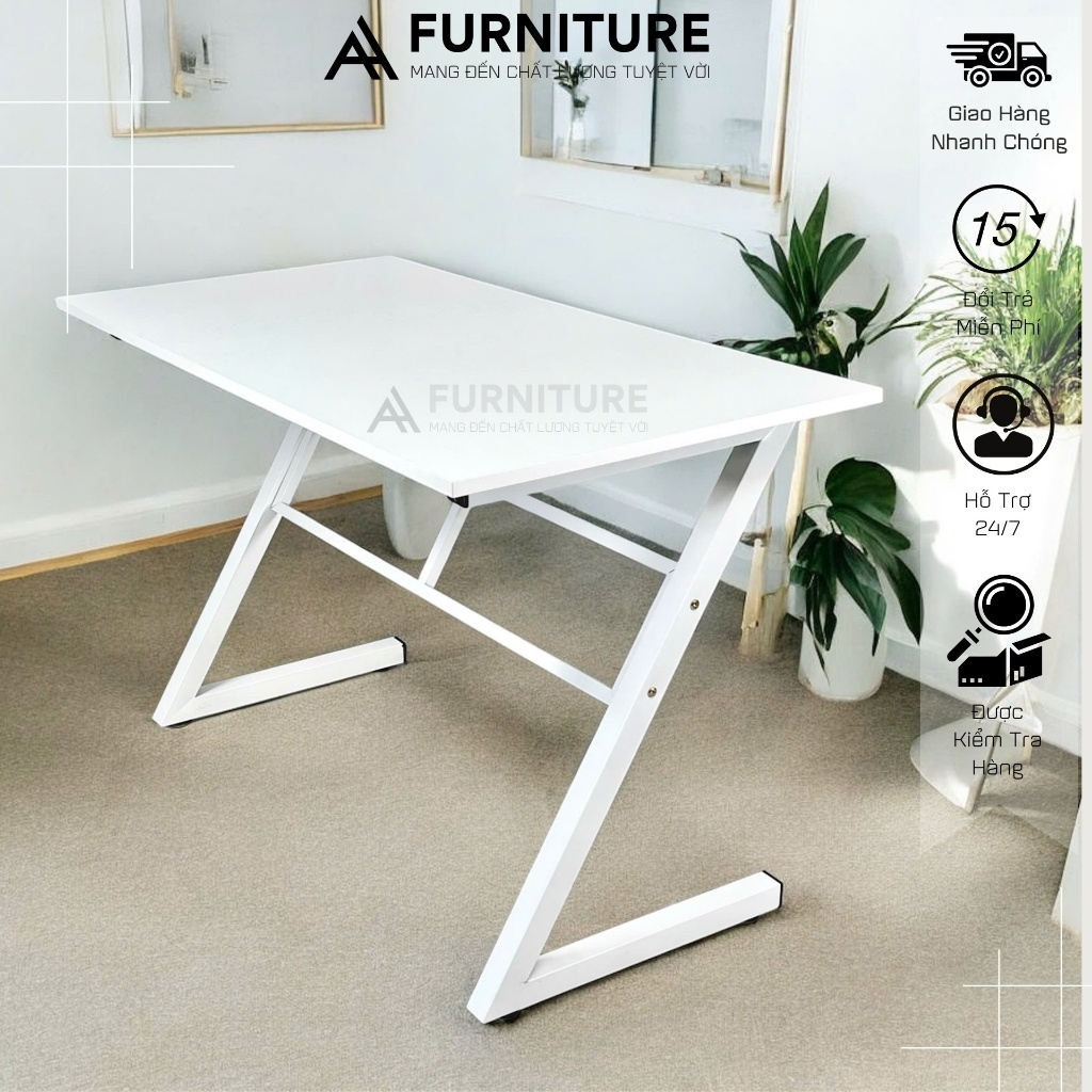 Bàn Máy Tính Gaming Màu Trắng Gỗ MDF Melamine Size 120x60 Cao 75cm Khung Sắt Sơn Tĩnh Điện – Bàn Làm Việc Chơi Game | Mã Z02 | Nội Thất Anh Hoàng