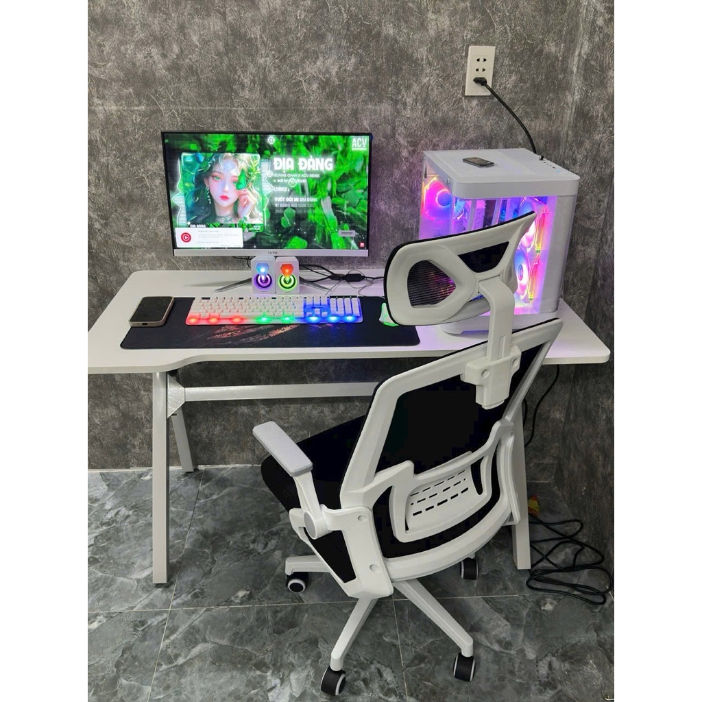 Bàn Làm Việc Gaming Màu Trắng Size Lớn 120x60cm Chữ Y Chân Sắt Sơn Tĩnh Điện - Chuẩn Bị Hàng Trong 24h | ZG02 | Nội Thất Anh Hoàng