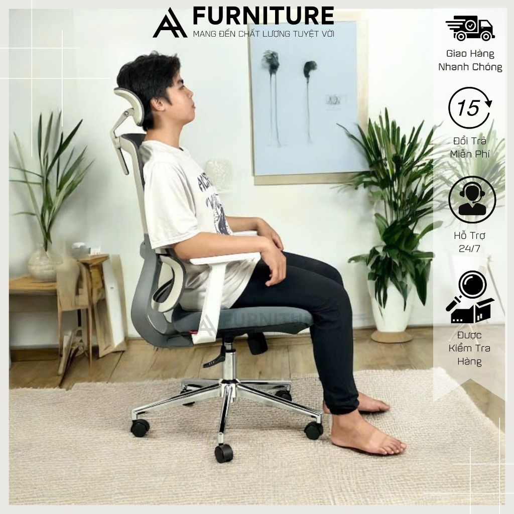 Ghế Xoay Văn Phòng Công Thái Học Ngả Lưng Thư Giãn – Ghế Làm Việc Siêu Tiện Ích | Mã AH03 | Nội Thất Anh Hoàng