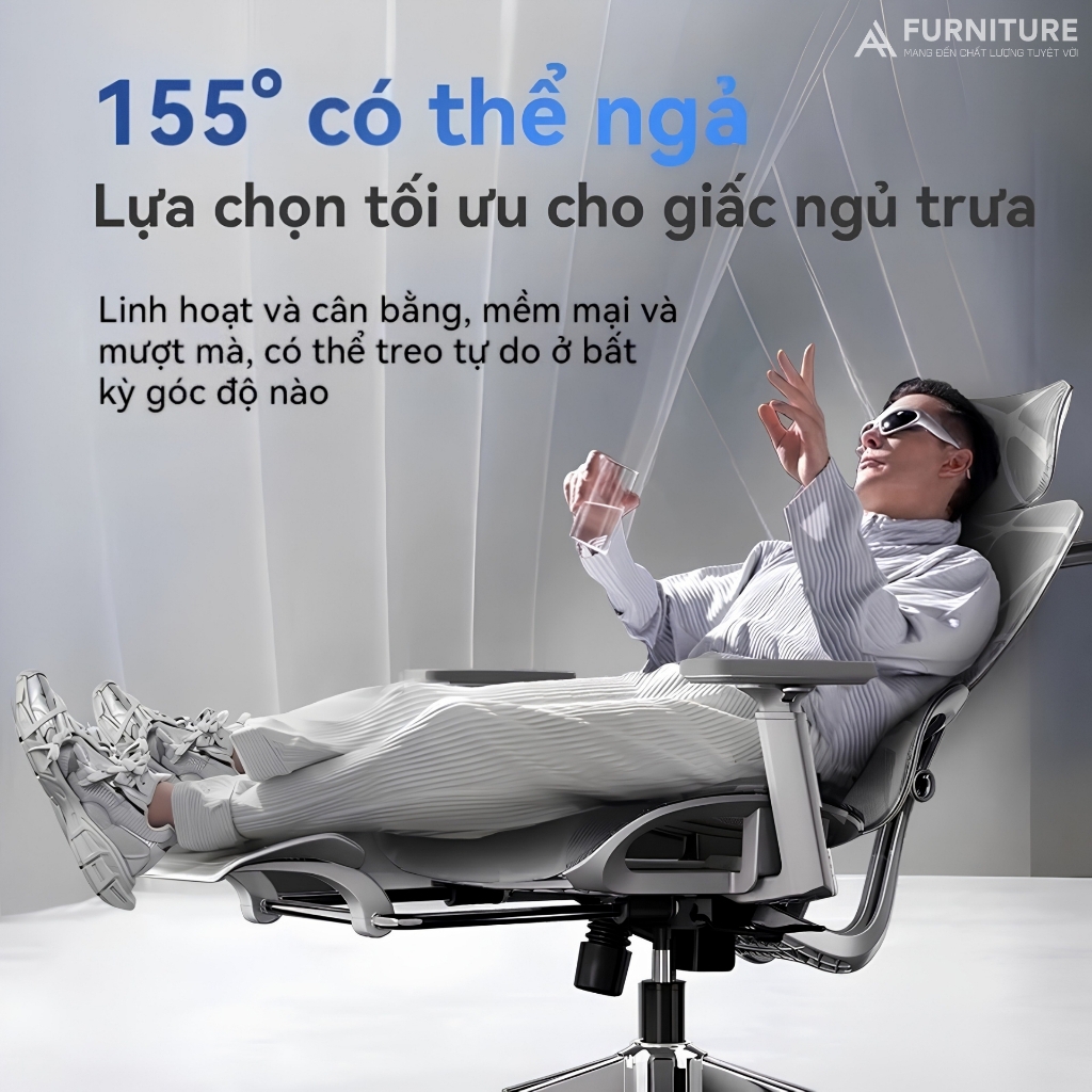 Ghế Công Thái Học Model 900 Black Full Lưới Có Chỉnh Mâm, Gác Chân - Ghế Xoay Văn Phòng Ngả Lưng Thư Giãn | Nội Thất Anh Hoàng